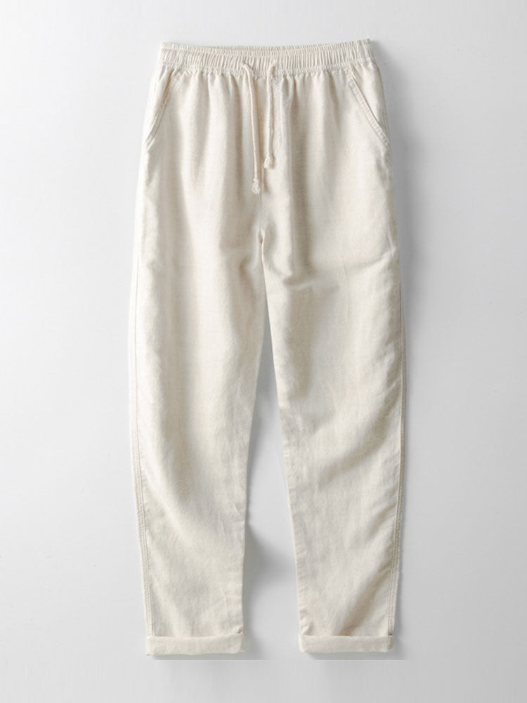 Knitted geometric texture Red Cuban shirt and linen straight-leg pants