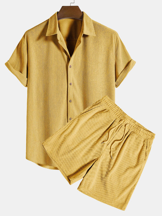 Short Sleeve Corduroy Button Up Shirt & Shorts