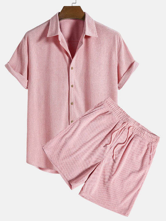 Short Sleeve Corduroy Button Up Shirt & Shorts