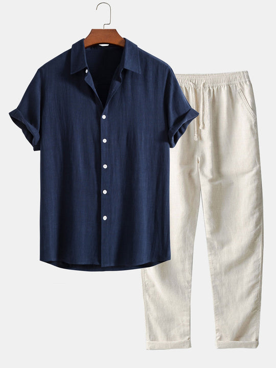 Linen rayon blend button up shirt and straight leg linen pants