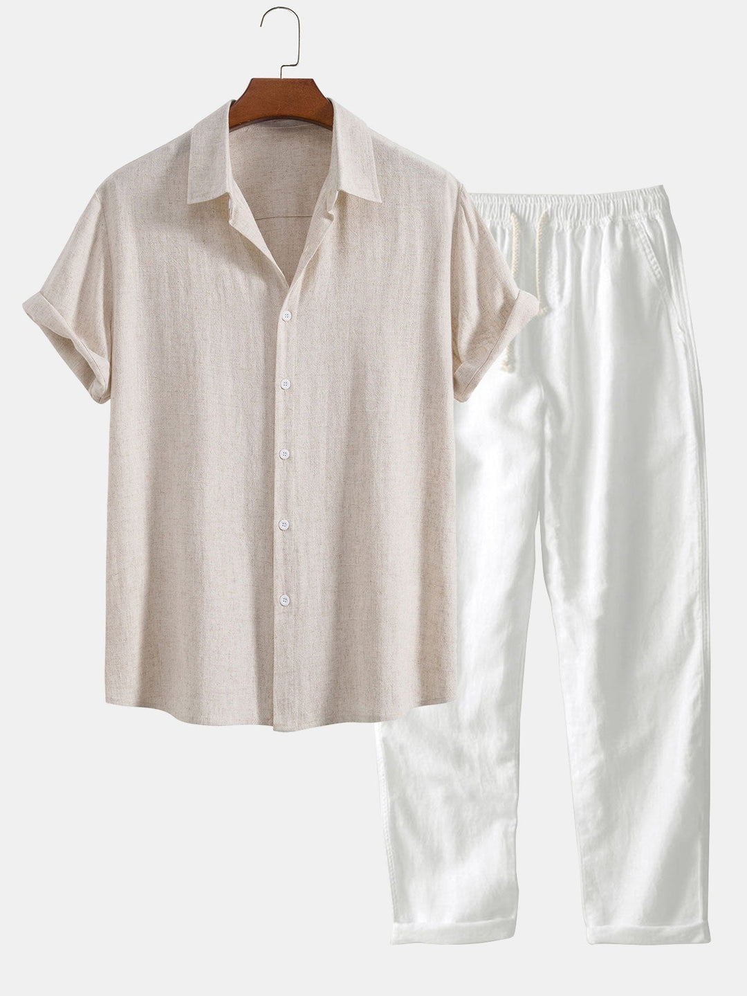 Linen rayon blend button up shirt and straight leg linen pants