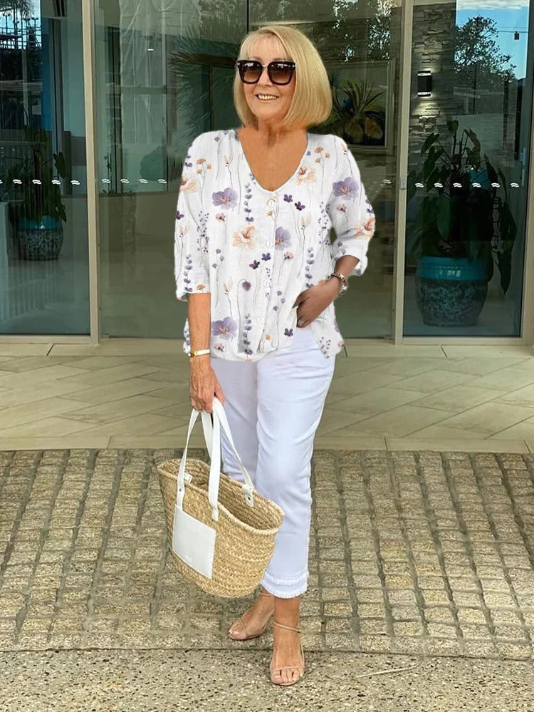 Valentina™ Cotton and linen floral top