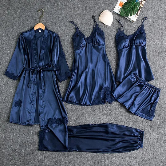 Hola™ Women's nightgown made of ice silk, 5 piece set