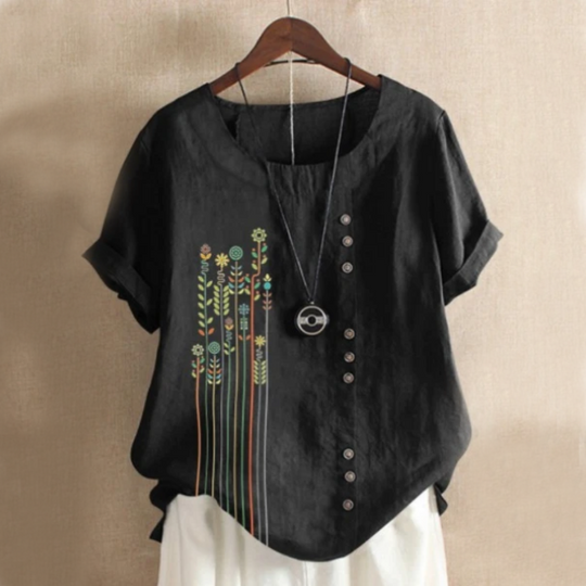 Leaf Patch Button Summer Blouse