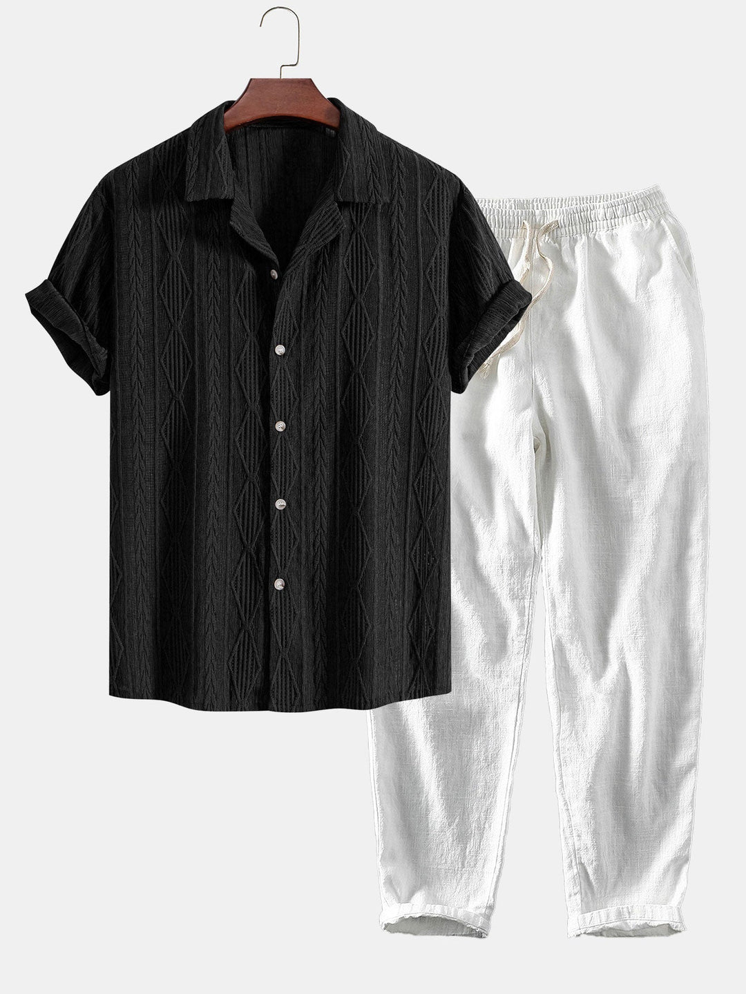 Geometric Jacquard Cuban shirt and linen cotton blend cropped pants