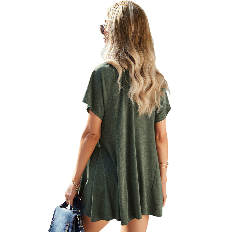 Flounce Bottom Round Neck Blouse