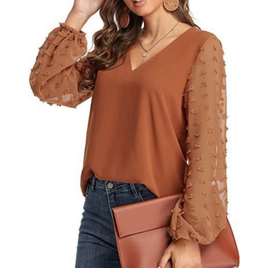 Semi-Formal V-neck Textured Sleeves Blouse