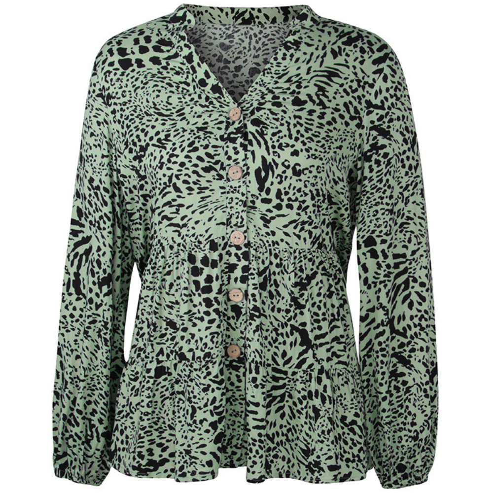 Abstract Pattern Flared Hem Full-Sleeves Shirt