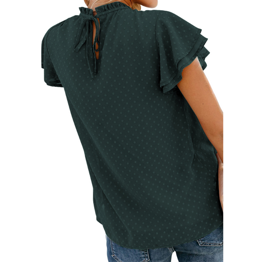 Flounce Cap Sleeves Dot Print Blouse