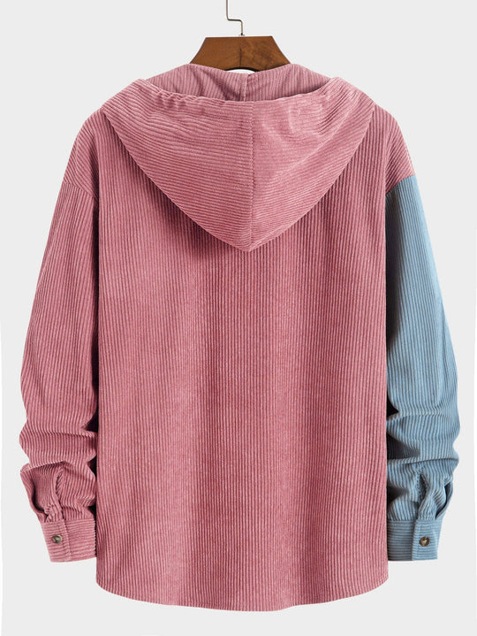 Laurent™ - Colorblock corduroy hooded shirt
