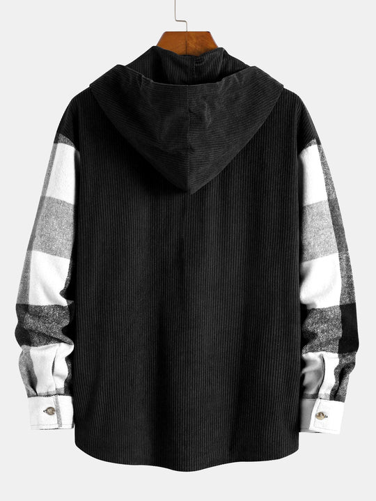Laurent™ - Hooded flannel and corduroy patchwork shirt