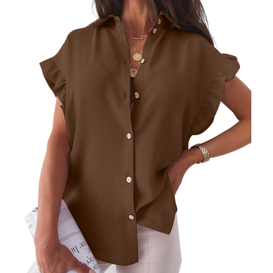 Ruffled Short Sleeve Semi Formal Shirt