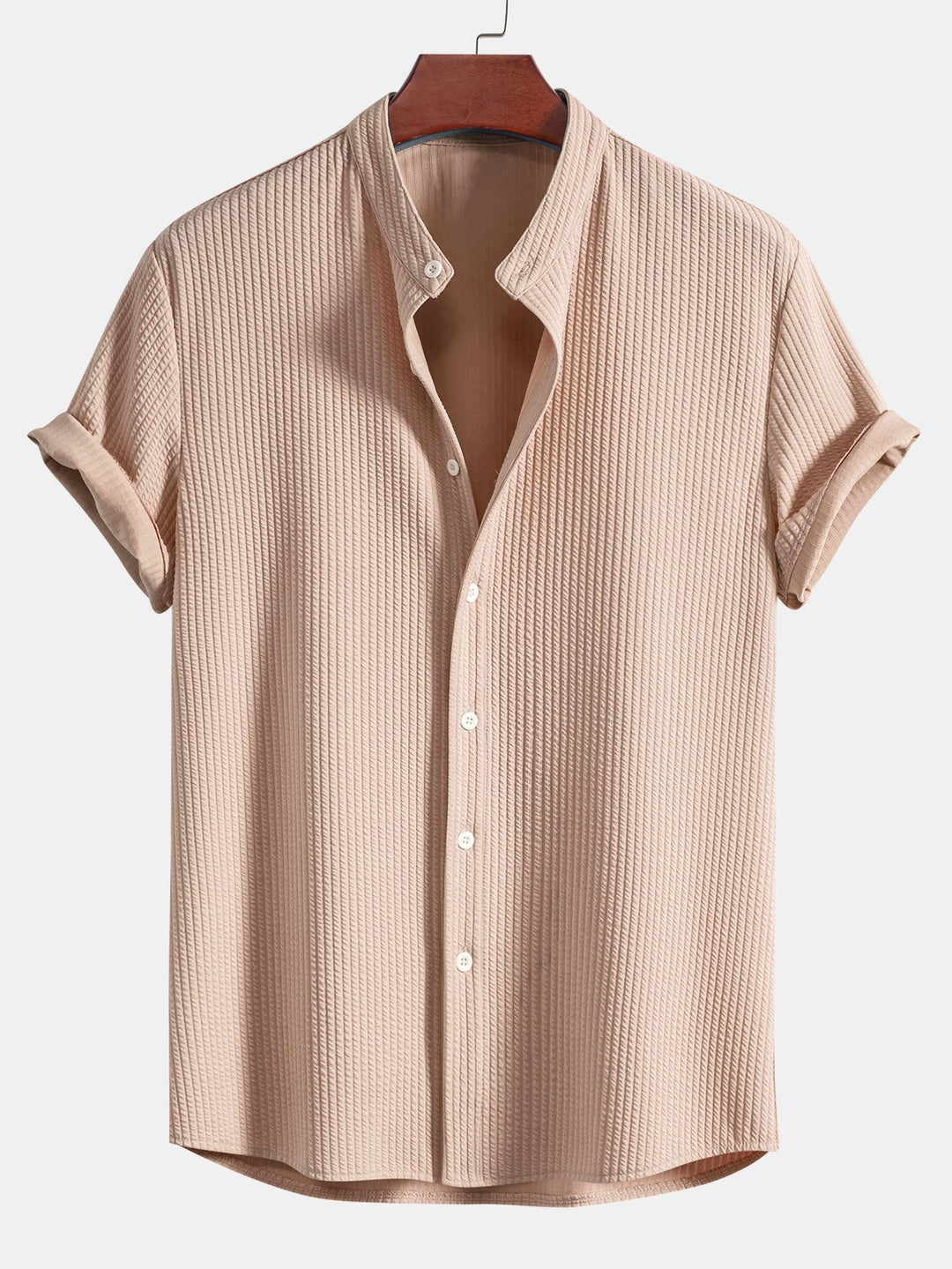 Muscle Fit ribbed Light brown collar shirt