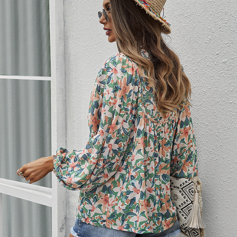 Hawaiian Print Flared Bottom Blouse