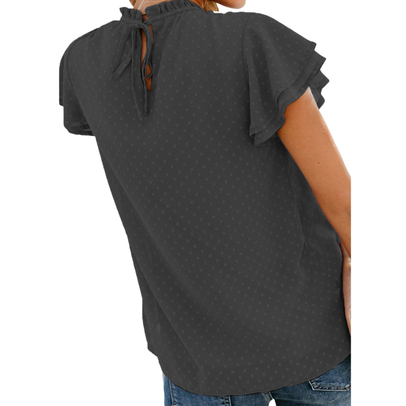 Flounce Cap Sleeves Dot Print Blouse