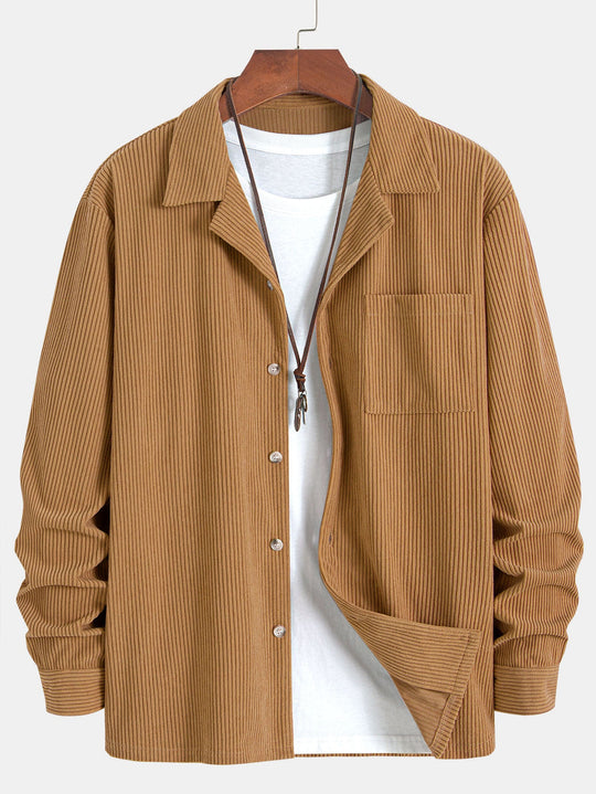 Corduroy Cuban collar long sleeve shirt