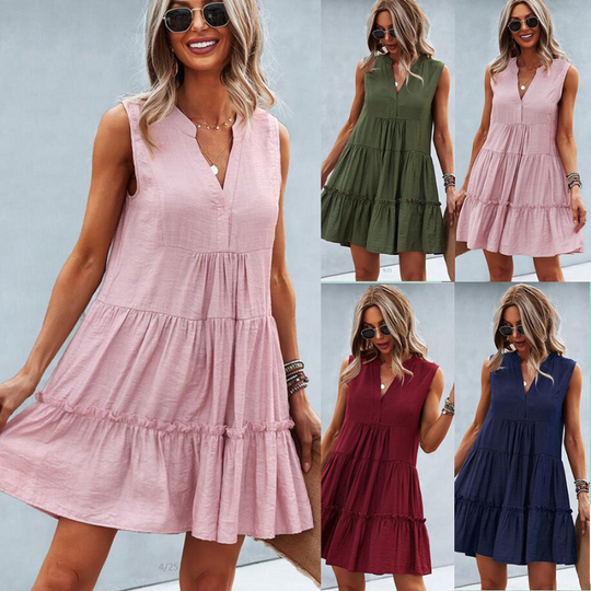 Flared Bottom Knee Length Sleeveless Dress