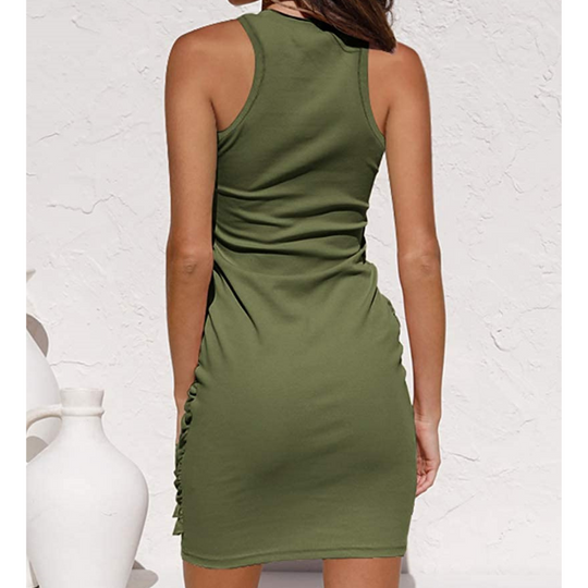Side Knot Sleeves Less Bodycon Midi Dress