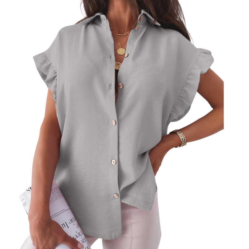 Ruffled Short Sleeve Semi Formal Shirt