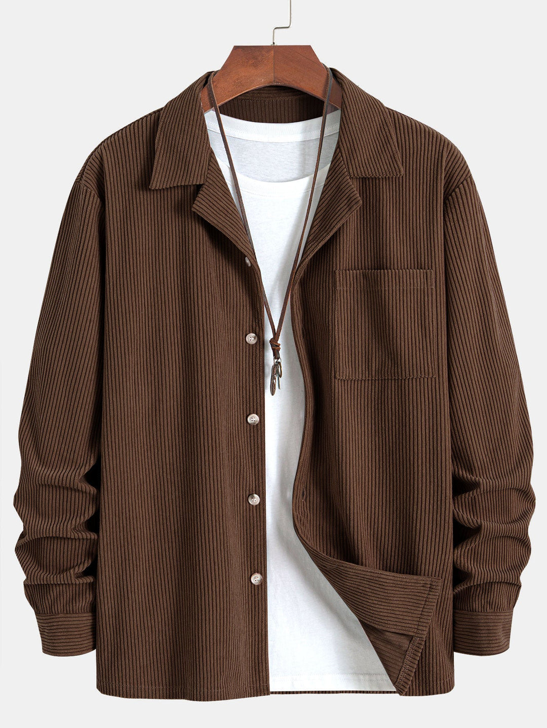 Corduroy Cuban collar long sleeve shirt