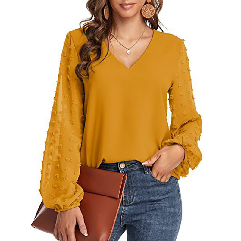 Semi-Formal V-neck Textured Sleeves Blouse