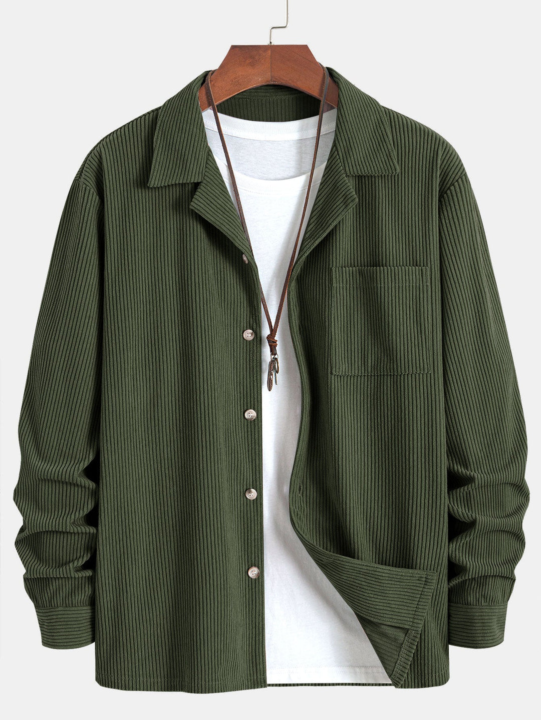 Corduroy Cuban collar long sleeve shirt