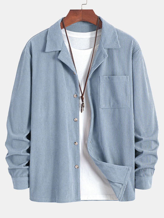 Corduroy Cuban collar long sleeve shirt