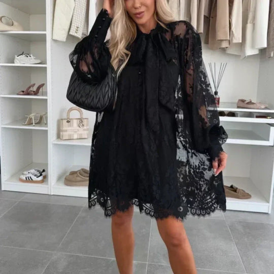Elisa™ Lace mini dress with tie neck