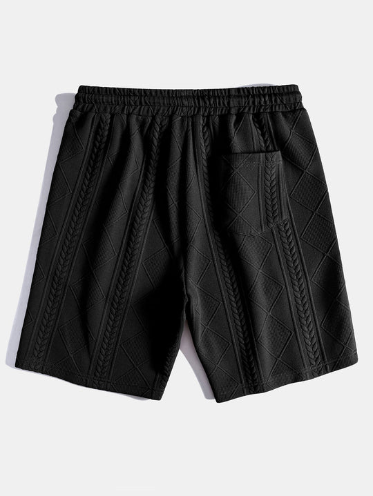 Short sleeve geometric jacquard bow hemT-Shirt& Shorts