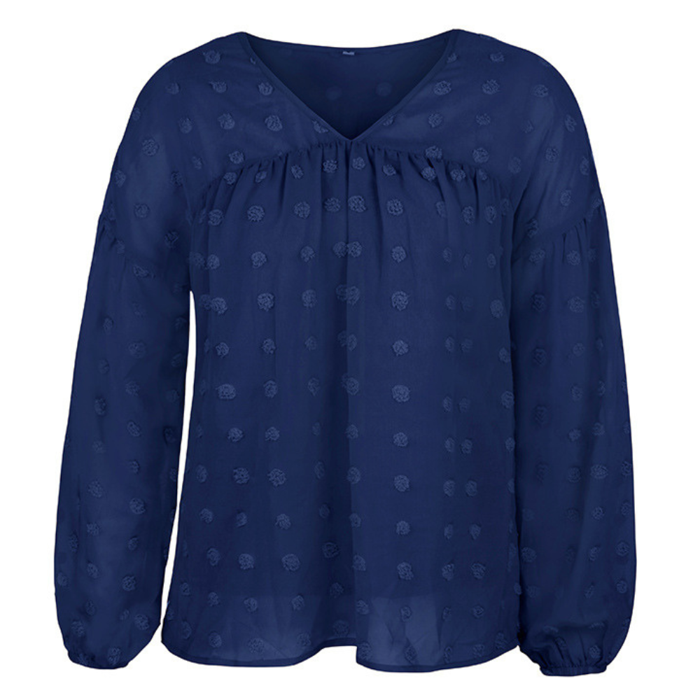 V-Neck Polka Dots Ruffled Blouse