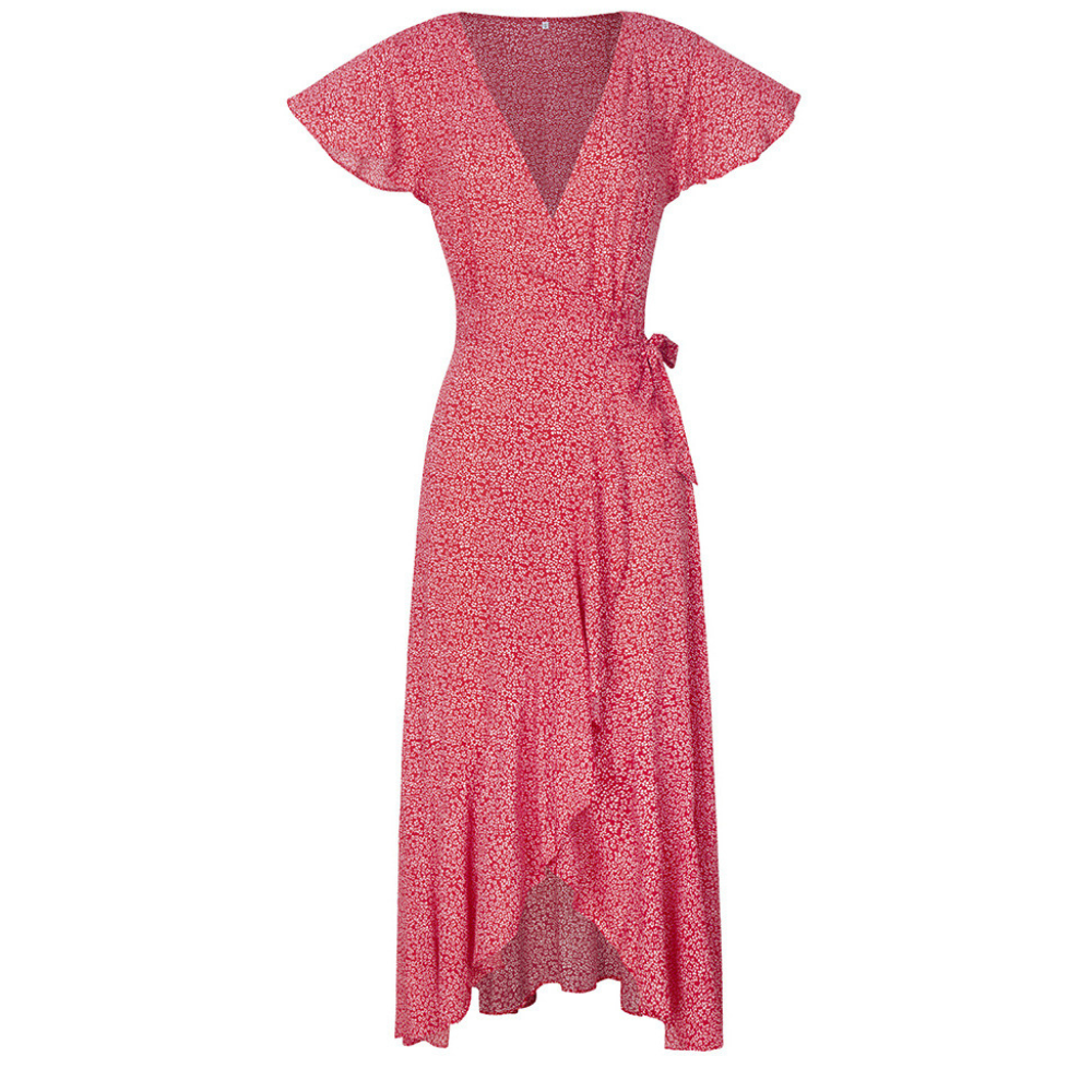 Wrapped Around Ruffled Boho Floral Print Maxi Dress