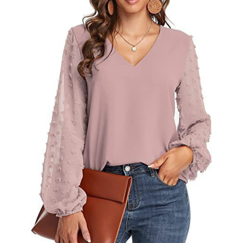 Semi-Formal V-neck Textured Sleeves Blouse