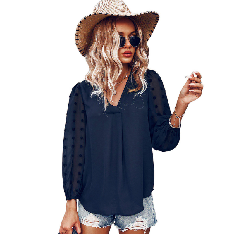 Textured Full Sleeves V-Neck Semi Formal Blouse