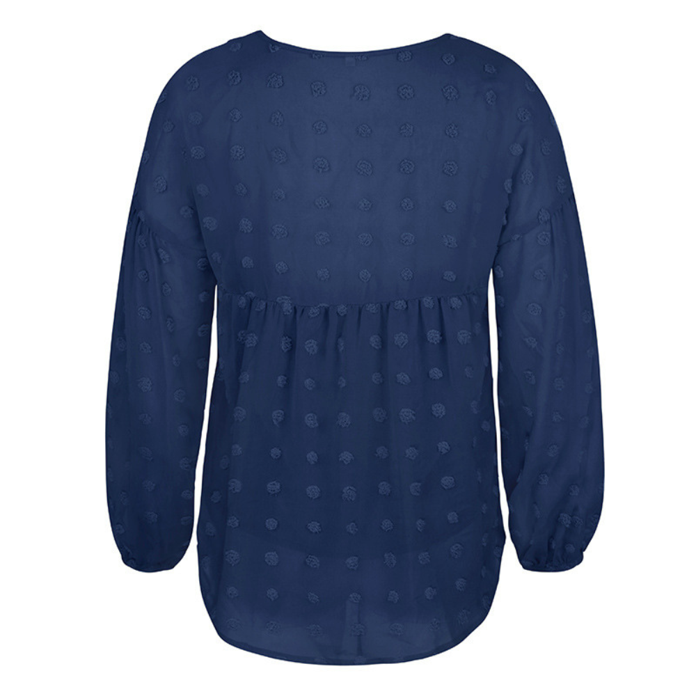 V-Neck Polka Dots Ruffled Blouse