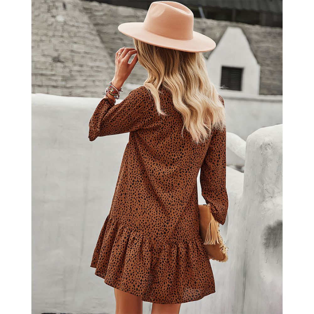 Women Half-Buttoned Dalmatian Print Dress