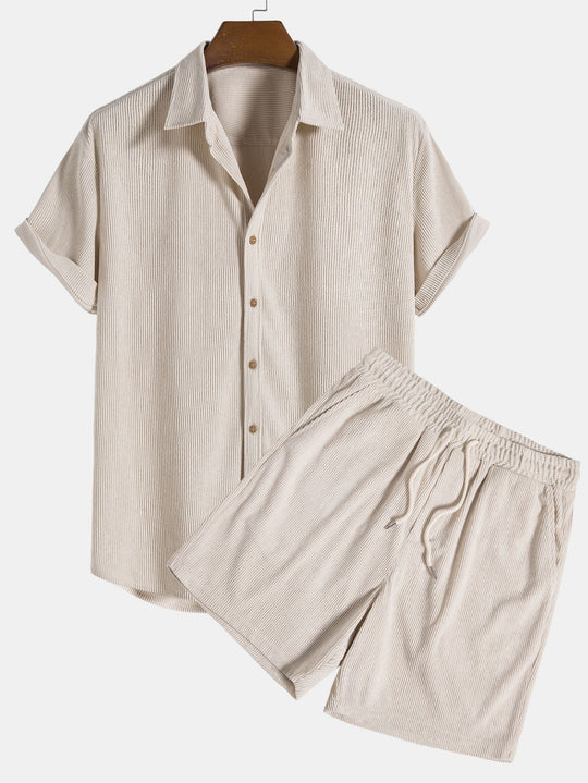 Short Sleeve Corduroy Button Up Shirt & Shorts