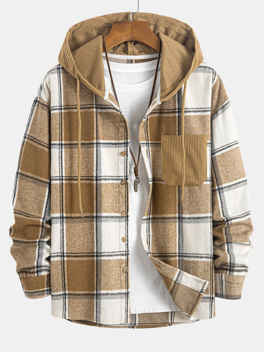 Laurent™ - Plaid corduroy hooded shirt