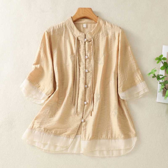 Laurienne™ | Buttoned Blouse with Mandarin Collar