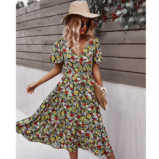Women Floral Short Sleeve Printed Dress