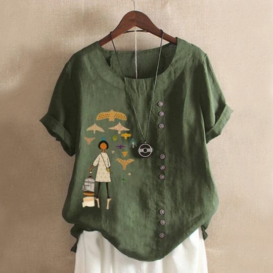 Girl Patch Button Summer Blouse