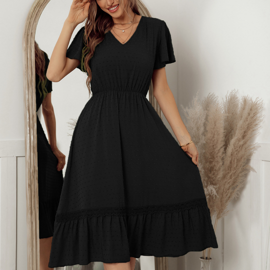 Ruffled Laced Hem Dot Maxi Dress