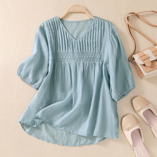 Laurienne™ | Pleated V-Neck Blouse