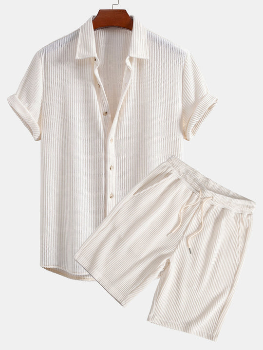 Waffle Knot Up Shirt & Drawstring Waffle Shorts