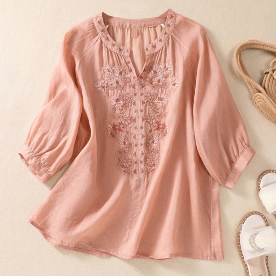 Laurienne™ | Embroidered Tunic with Slit Neckline