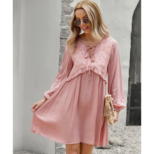 Women’s Casual Long Sleeves V Neck Mini Dress
