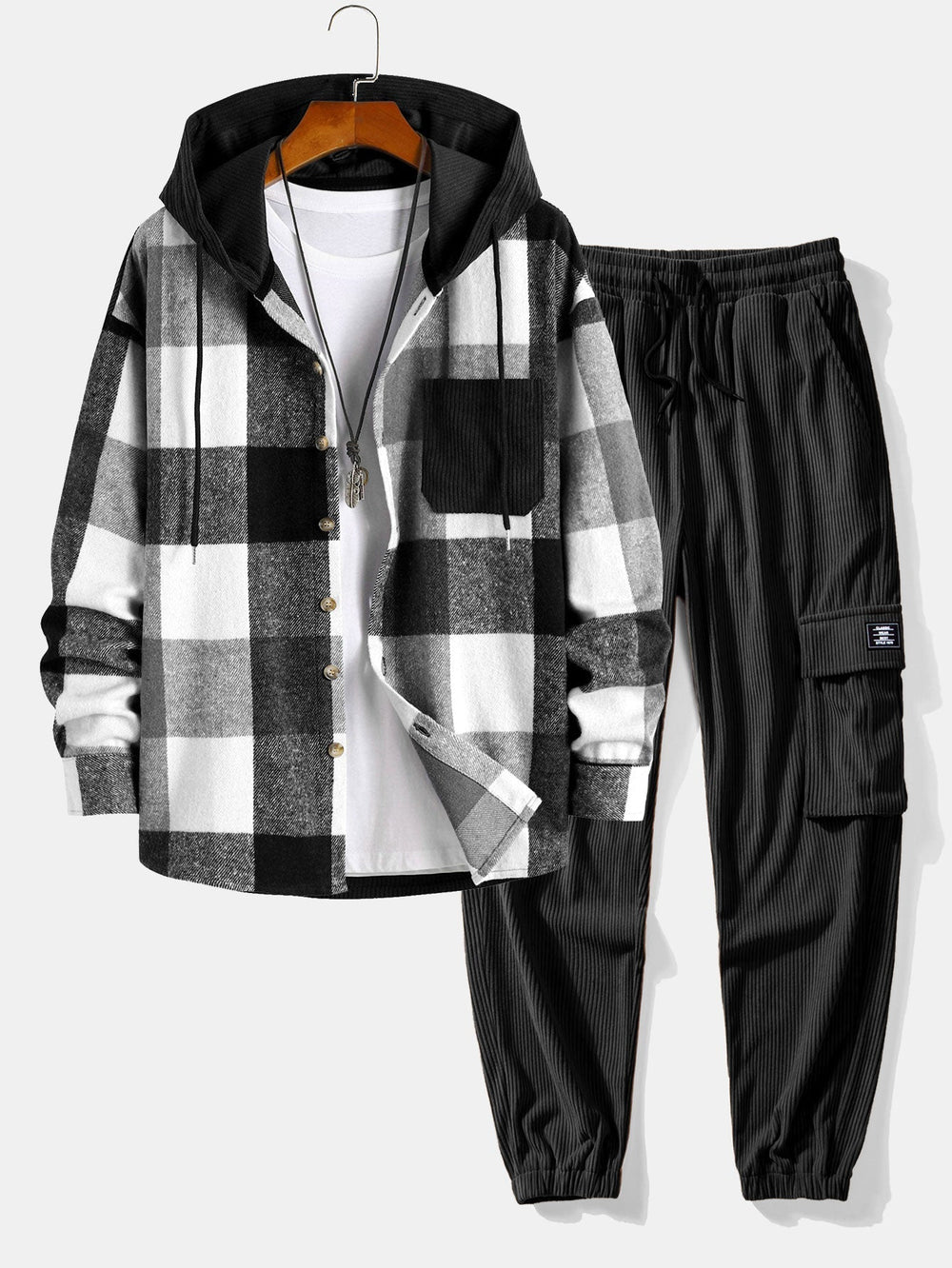 Laurent™ - Flannel Hooded Shirt & Corduroy Jogger Pants