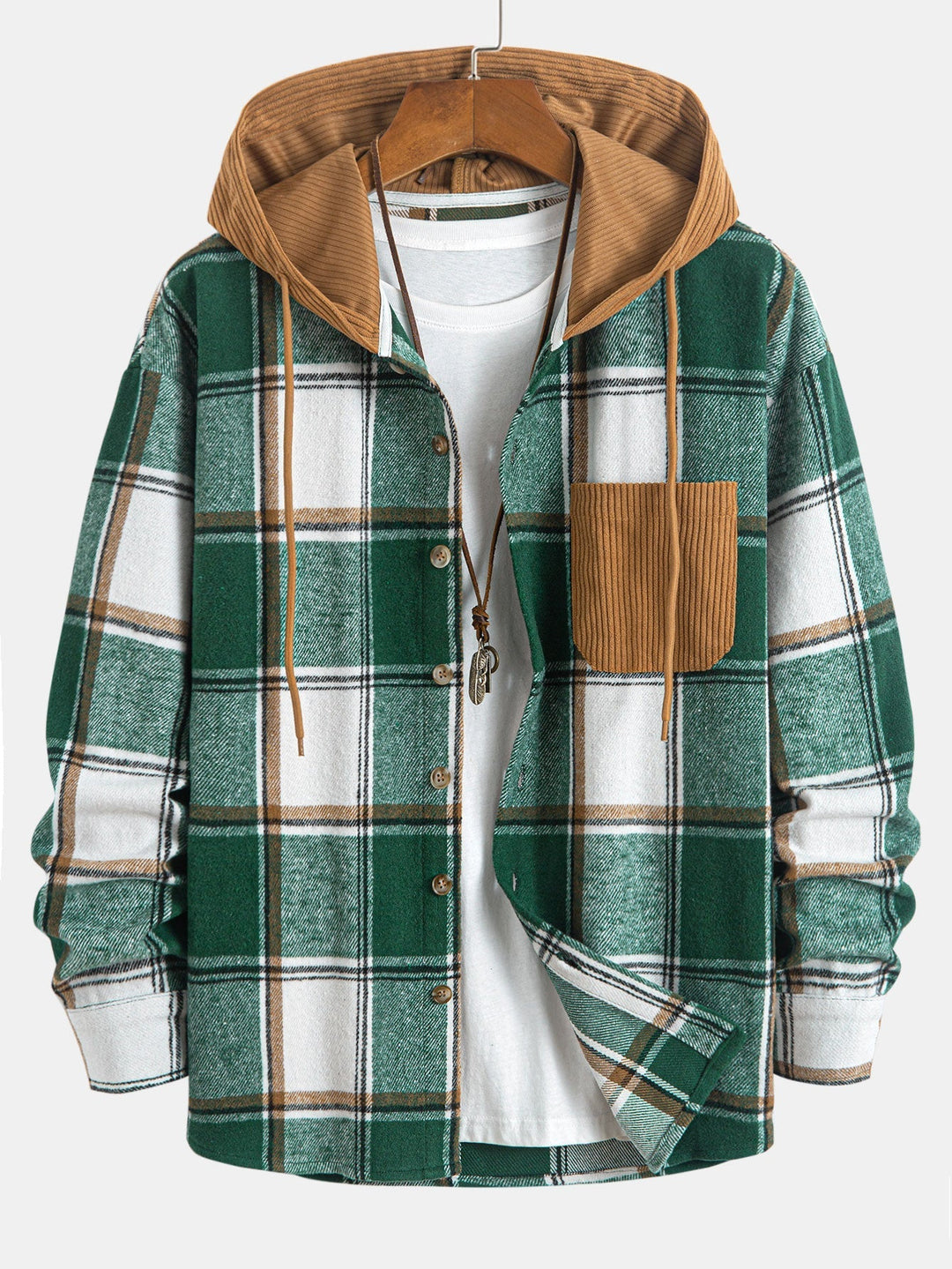 Laurent™ - Plaid corduroy hooded shirt