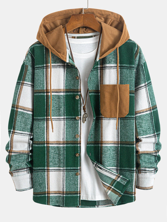 Laurent™ - Plaid corduroy hooded shirt