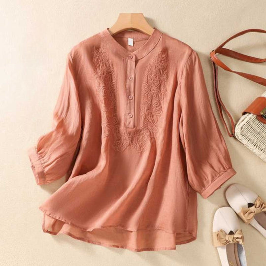 Laurienne™ | Embroidered Tunic with Mao Collar