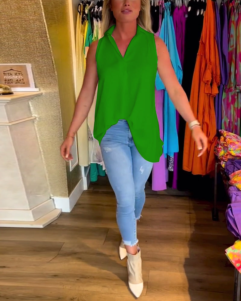 Elsa™ Sleeveless Top with Ruffles and Lapels